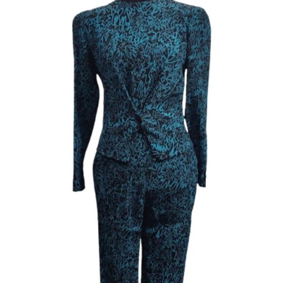 Prophecy Petites Vintage Blouse and Pant Set Blue and Black Women's Size 4 - Picture 1 of 11